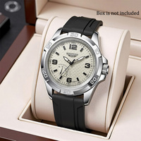 Montre à quartz pour homme, boîtier en alliage, cadran de 42 mm, aiguilles à pointeurs, bracelet en silicone, résistance à l'eau 3 BAR