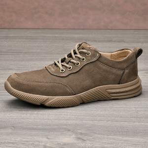 Chaussures de marche en cuir véritable à bout rond pour hommes, respirantes, à talon bas, décontractées pour l'extérieur - Product Image 3
