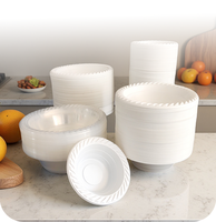Bols jetables en PP blanc de 6,3 pouces, bols en plastique robustes, vaisselle casher, forme ronde profonde, dîners de Pessah, bols alimentaires en gros