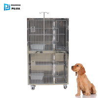 Cages d'hôpital pour animaux 2 couches cage de chat vétérinaire cage d'élevage pour animaux de compagnie en acier inoxydable