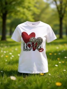 เสื้อยืดผู้หญิงไซส์ใหญ่ ลายหัวใจและตัวอักษร แขนสั้น คอกลม เสื้อเชิ้ตลำลอง ฤดูใบไม้ผลิ ฤดูร้อน ผ้าฝ้าย 100% ซักเครื่องได้ - Product Image 2
