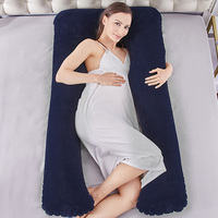 Oreiller de grossesse gonflable portable en U, facile à transporter, avec housse en PVC floqué pour le soutien des jambes et les voyages (vente en gros)