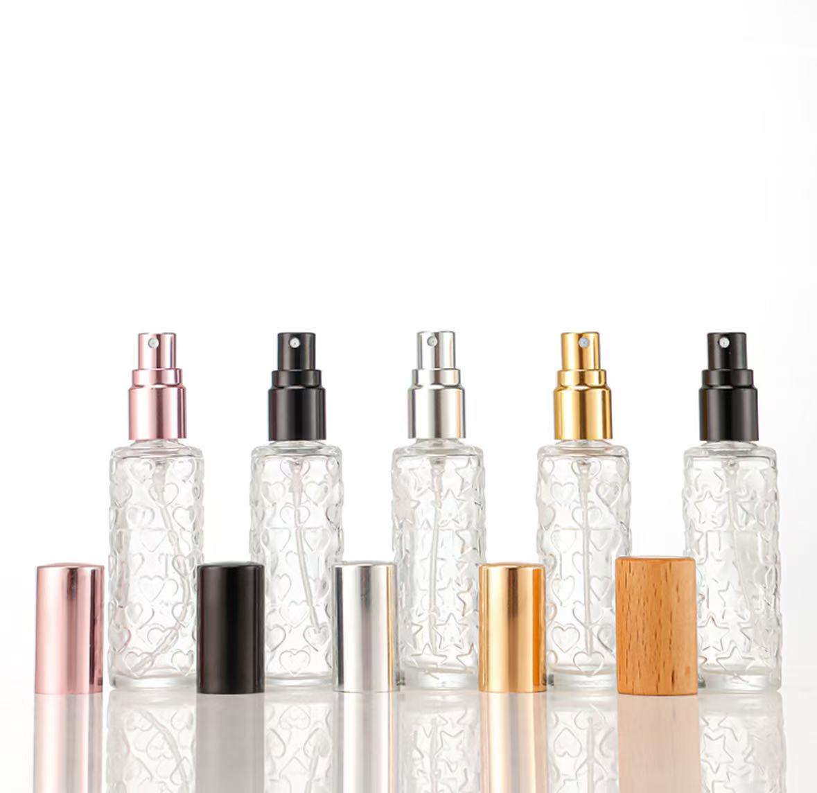 15ml Glass Spray heart Bottle with Rose Gold Pump Cap