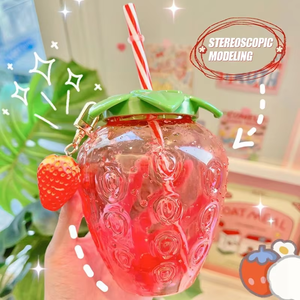 500ml été mignon forme de fruit fraise ananas tasse à eau dessin animé paille bouteille d'eau forme de fruit Portable enfants/fille/adulte - Product Image 6