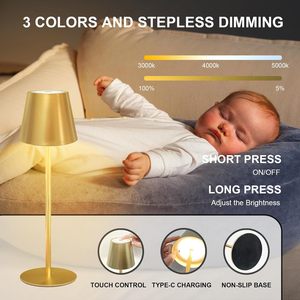 Lampada da Tavolo Antela LED Ricaricabile Portatile Dimmerabile Touch 3000K 4000K 5000K Paralume Dorato 11x11x36 Cm - Product Image 5