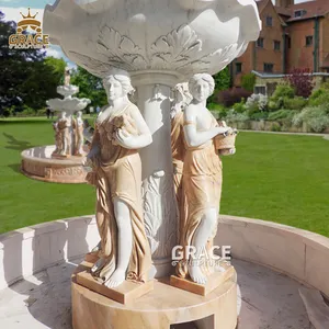 全手工雕刻天然大理石石材喷泉，四季女士花园装饰