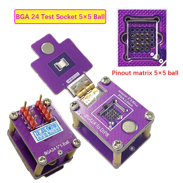 JYWD BGA24 Read-Write Chip Socket Burning Test Car Adapter 5X5 Ball Flip Probe IC Electronic Components Purple
