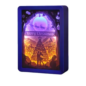 Christmas Party Supplies Atmosphere Lamp Creative Gift Diy Shadow Box Paper Decorative Frame With Led Light