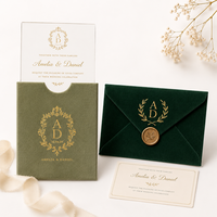 Sobres de Terciopelo Rojo de Lujo, Papel y Sobres Vintage, Sobre Personalizado para Boda con Tarjeta, Sello de Cera