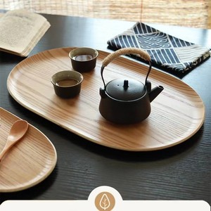 Wooden <b>Tea</b> <b>Tray</b> Solid Wood Oval Shape For <b>Tea</b> Serving And Coffee Dessert Platter Ash Color 16x32 And 40x25 Cm - Product Image 1