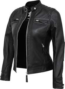 Chaqueta de Motociclista Casual de Cuero Genuino para Hombre, a la Moda, Impermeable, Transpirable, con Cierre, Cuello Alto y Logotipo Frontal - Product Image 2