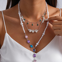 Collier de perles superposé, collier ras du cou en perles blanches en forme de goutte, collier de mariée de luxe en argent serti de diamants, collier de perles.