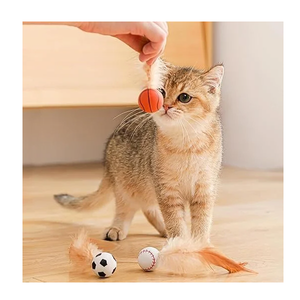 Juguete de Pelota con Plumas para Gatos, Pelota Interactiva para Perseguir, Juguete de Plumas para Gatos y Gatitos, para Jugar en Interiores, Hacer Ejercicio y Uso Diario - Product Image 1