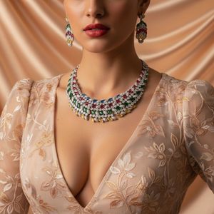Ensemble collier et boucles d'oreilles de mariée en zircon micro-incrusté, style européen et américain, luxe industriel, bijoux de banquet de luxe - Product Image 4