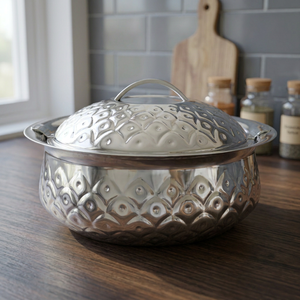 Vintage Stainless Steel Casserole Dish with <b>Lid</b> Round Polished Metal <b>Pot</b> for Gas and Induction Cookers Durable Design - Product Image 5