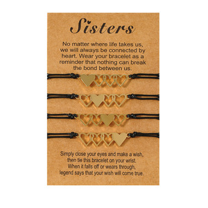 Lot de 4 bracelets en acier inoxydable tressés à <span class=keywords><strong>la</strong></span> main avec carte cœur pour sœurs, meilleures amies, confidencielles pour toujours, cadeau d'anniversaire - Product Image 3