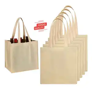 再利用可能な食料品生地トートバッグ付きの最も人気のある不織布ワインバッグ再利用可能なワイントラベルバッグポータブル