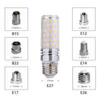 Ampoule LED Corn E12 E14 E26 E27 B15 B22 12W 16W, Lumière Chaude, Pure, Blanche Froide, 3 Couleurs, Corps en Aluminium
