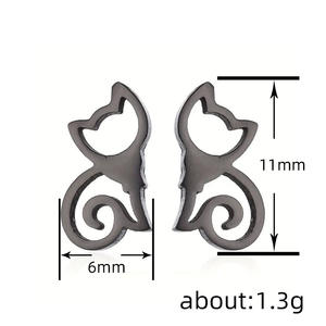 E3421 <b>Cat</b> Stud Earrings Black And Gold Zinc Alloy Women's Cute Fashion Jewelry <b>Gift</b> - Product Image 6