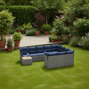 Conjunto de Sofás de Patio de Ratán Sintético Gris con Cojines, 10 Plazas, Muebles de Jardín para Exteriores, Diseño Contemporáneo - Product Image 2