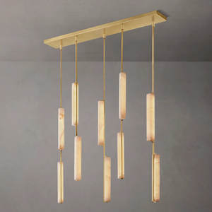 Lámpara de Araña Moderna y Sencilla de Latón Lineal para Sala de Estar, Lámpara Colgante de Latón de Lujo de Diseño Creativo para Restaurante, Lámpara de Araña de Alabastro - Product Image 2