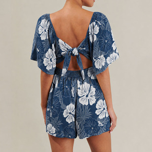 Cantidad máxima de pedido: Mono corto plisado con estampado playero de lujo, de lino y viscosa, estilo bohemio. - Product Image 3