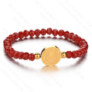 Elastique fait à la main religieux hommes femmes bijoux coloré Double face gravé San Benito jésus charme cristal perlé <span class=keywords><strong>Bracelet</strong></span> - Product Image 3