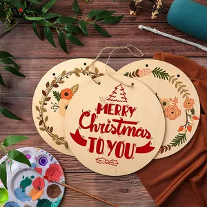 空白圣诞树装饰品DIY木制工艺定制新年装饰圆形木片