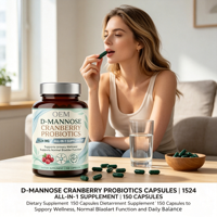 Capsules de D-Mannose à Marque Blanche OEM, 150 Comprimés, 1524mg, Probiotiques Canneberge, Approvisionnement en Gros