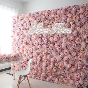 5D real touch Fabric Flower wall Pink rose hydrangea Cloth Backdrop wedding Decoration background Artificial Flower wall