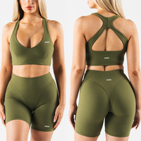 Logo personnalisé shorts de yoga 2 pièces de haute qualité pour femmes shorts de fitness ensembles de soutien-gorge de sport avec haut dans le dos croisé