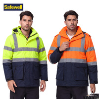 Veste rembourrée réfléchissante haute visibilité, imperméable, coupe-vent, logo personnalisé, vêtements de travail de sécurité d'hiver pour les hommes du bâtiment