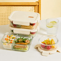 Boîte à lunch en verre borosilicate de haute qualité avec couvercle en plastique, empilable, anti-fuite, pour le stockage des aliments, saine, compatible micro-ondes et four
