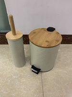 Poubelle cosmétique à pédale avec couvercle en bambou, 3 litres, poubelle de salle de bain avec mécanisme de fermeture douce et facile, antirouille