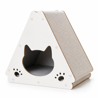 YAOYUE Tiragraffi per Gatti a Triangolo in Cartone Bianco, Cuccia a Forma di A con Ingresso a Testa di Gatto e Ritagli a Forma di Zampa 44x30x40cm
