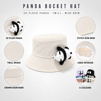 Chapeau Bob 3D Panda en sergé à large bord avec applique en peluche, doux et décontracté, six couleurs, vente en gros et approvisionnement en vrac