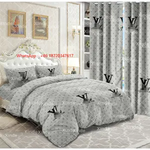Hot Sale 6 Stück Designer Bettwäsche Set mit passenden Vorhängen maßge schneiderte Baumwolle Bettlaken Set King Size Set auf Lager