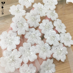 New Bling Bling 5Cm Thêu Sequins Đính Cườm Trắng Vải Hoa Cho Váy Cưới - Product Image 2