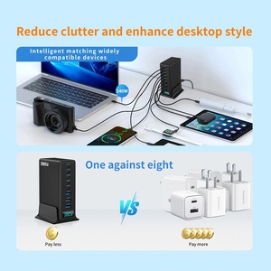 Cargador Rápido GaN de Escritorio de 380W, Estación de Carga USB C de 8 Puertos con Pantalla Digital AI, Enchufe EU, UK, US para MacBook Pro, Laptop, <span class=keywords><strong>iPhone</strong></span> - Product Image 2