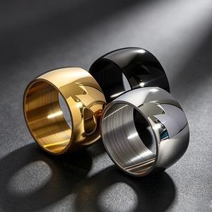 Bague en acier inoxydable lisse de 12 mm de large, style hip-hop punk pour homme, tendance, vente en gros, trois couleurs, bague punk - Product Image 1