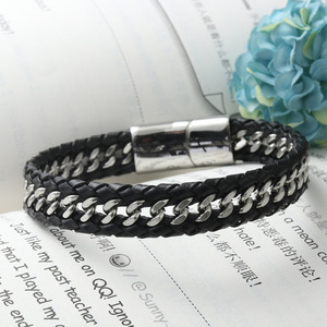 yunnique <b>Titanium</b> Steel Black Woven <b>Chain</b> Bracelet Magnetic Clasp Men's Jewelry Gift - Product Image 2