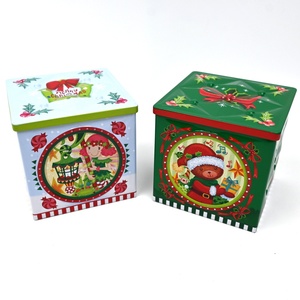 Cartoon Bear Elf Printed Eco-Friendly Recyclable Square Tinplate <b>Box</b> <b>Christmas</b> Cookie Gift Tin Containers Holiday Present Pack - Product Image 1