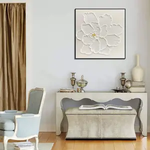 Original Art Modern White Floral Paintings 100% Handmade Oil On Canvas Wall Art With Wood Frame Featuring Flowers