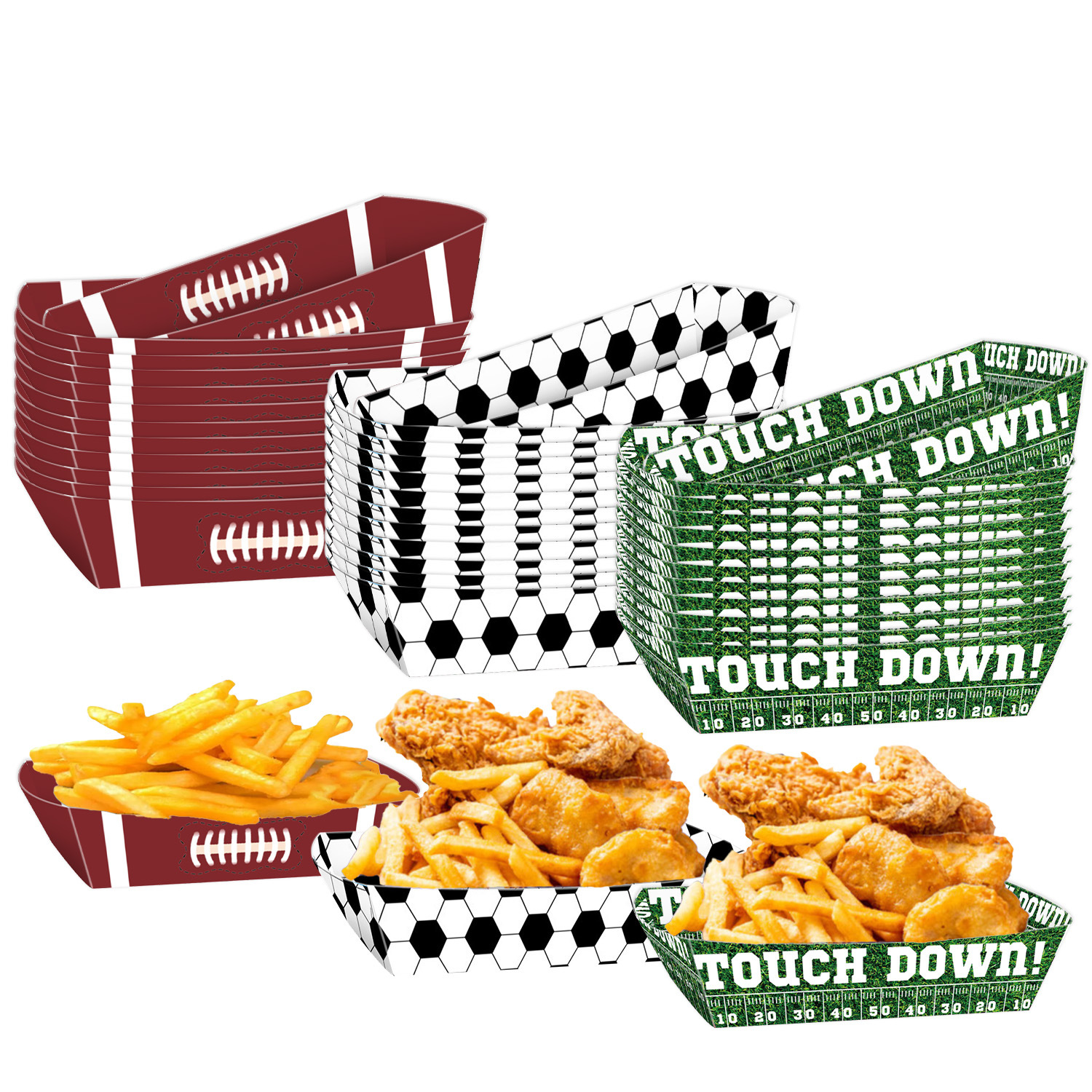 Tableware Food Plate Paper Bowls Food Packaging Containers Football Party Decorations 12Pcs/Set Disposable Paper Boat Snack Tray