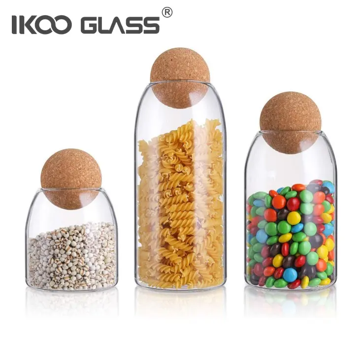 High borosilicate glass jar with cork ball lid Storage Container Jars for Coffee  Tea  Spice  Sugar  Salt  Set of 3