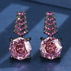 High Quality Eco-friendly Copper Black Gold Plated Pendant <b>Earrings</b> Ring <b>Set</b> 14-12MM Rose Cut Zircon Party Jewelry <b>Set</b> for Women - Product Image 4
