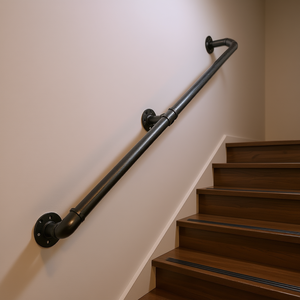 Rampe industrielle en acier au carbone de 10 pieds à fixation murale pour escaliers intérieurs, garde-corps métallique pour escalier droit - Product Image 2