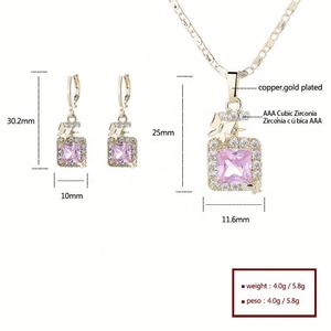 Joyería al por Mayor, Juego de Joyería de Latón Chapado en Oro de 18K con Aretes y Collar de Circonita Cuadrada a la Moda para Mujer, para Bodas y Eventos - Product Image 6