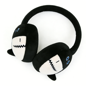 Orejeras de peluche personalizadas para niños, calentadores de orejas de animales para el invierno, orejeras de tiburón blanco y negro - Product Image 2