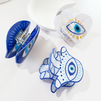 Pince à cheveux en faux acétate motif Evil Eyes, pince à cheveux Hamsa, pince requin cœur marbré avec yeux bleus, pince à cheveux personnalisée sur mesure